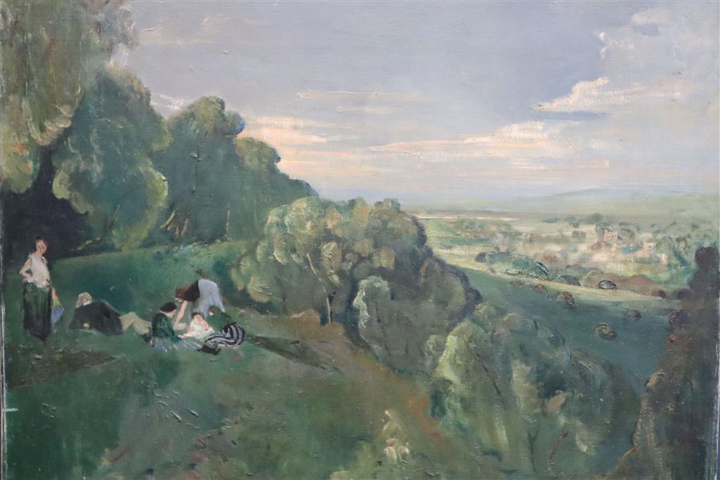 Rodney Joseph Burn (1899-1984) Picnickers in a landscape 61 x 76cm.., unframed